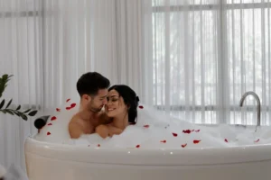 Romantic flower bath spa in Ubud Bali with fresh tropical flowers at Jaens Spa