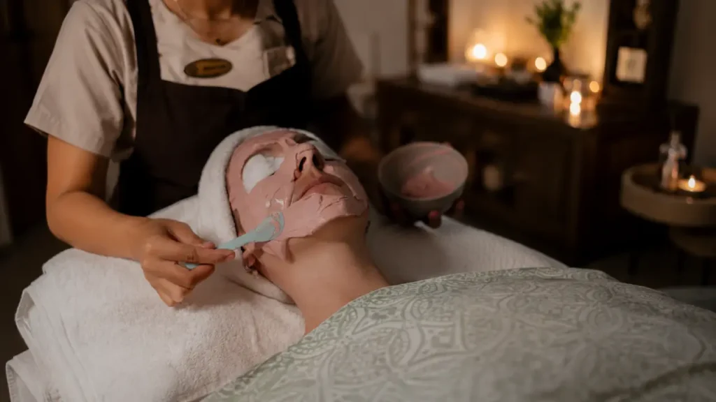 Traveler enjoying calming facial treatment in Ubud