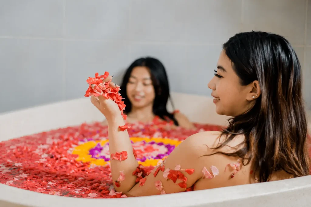 Couple flower bath spa in Bali