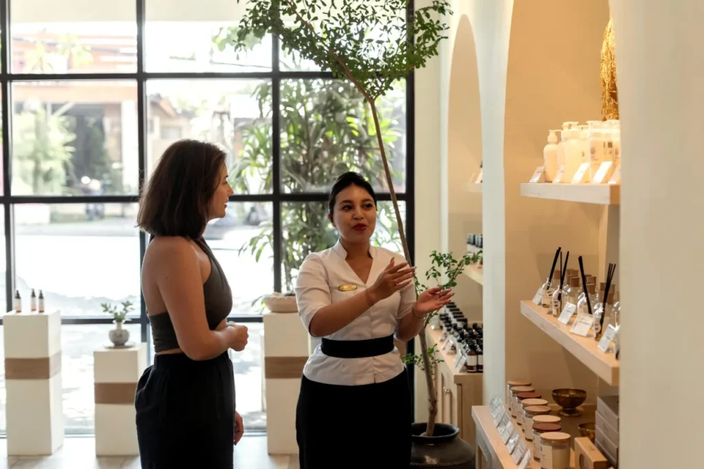 front office explaining a signature spa treatment in Ubud