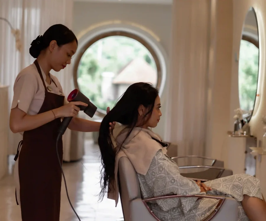 Guest after relaxing hair and scalp treatment at Jaens Spa Ubud Bali