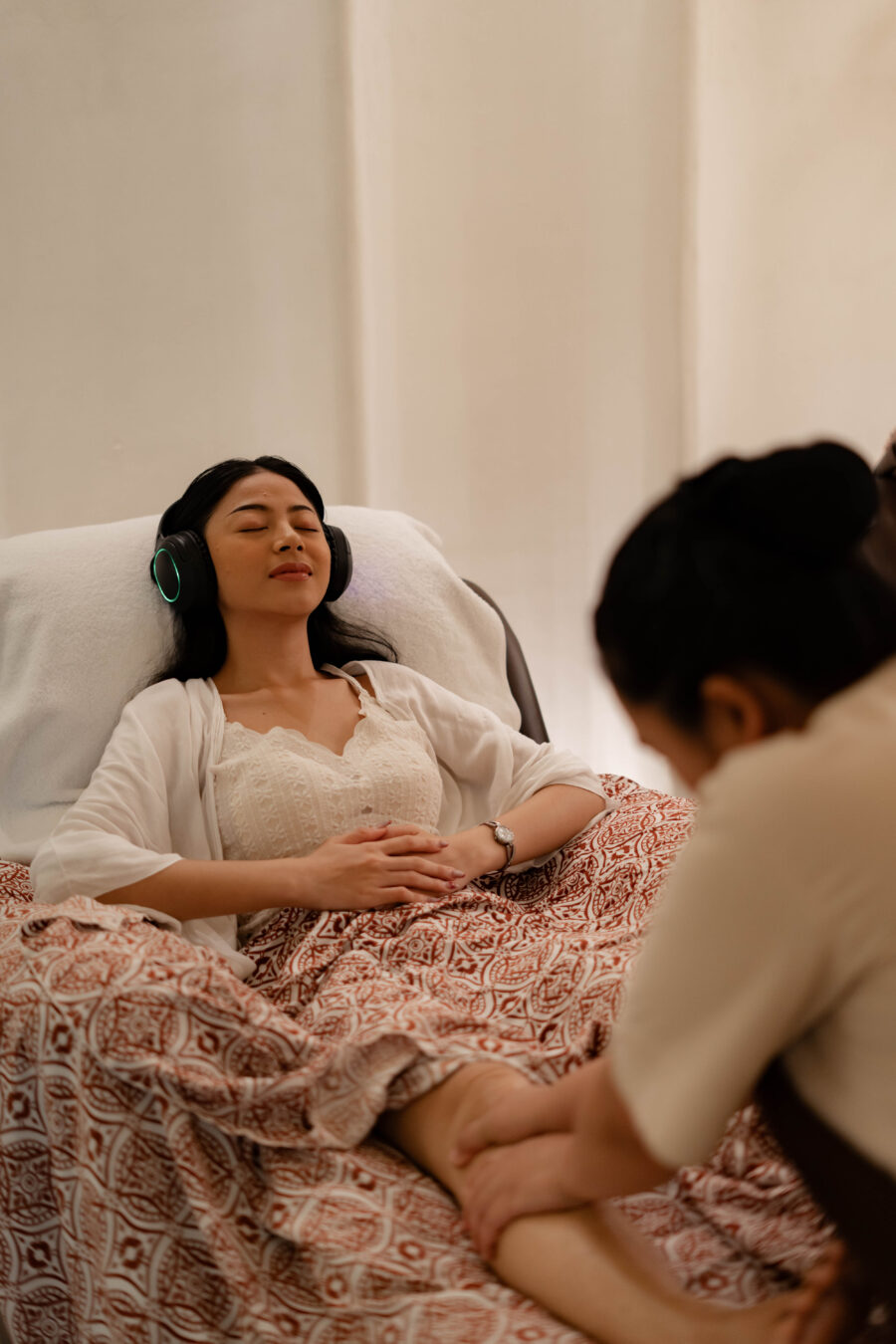 Traveler receiving foot massage after exploring Ubud